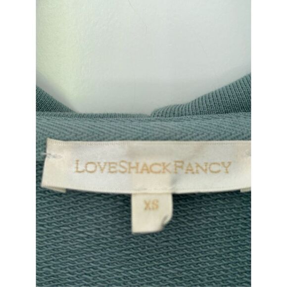 LoveShackFancy Women's 100% Cotton Distressed Hooded Sweater Blue Size XS - Picture 7 of 8